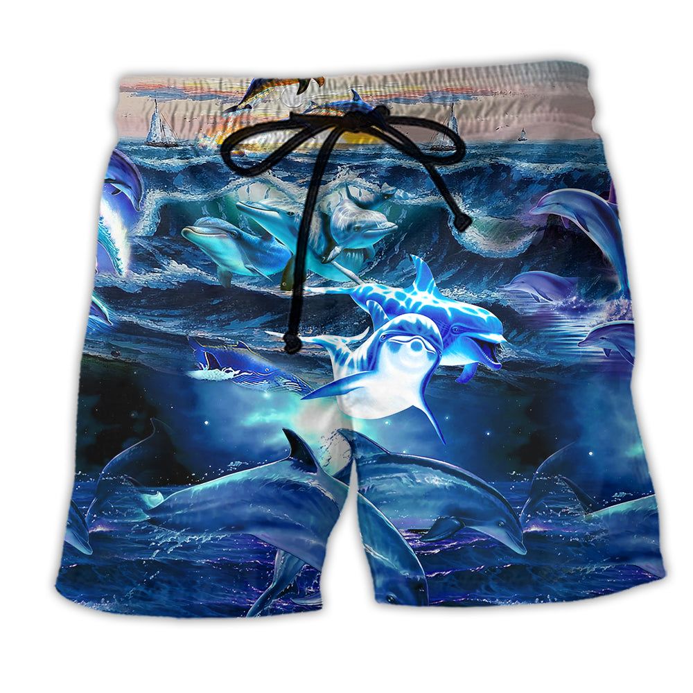 Dolphin Love Ocean Love Human Trendy Aloha Hawaiian Beach Shorts