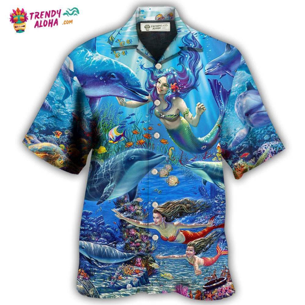 Dolphin Mermaid Lover Blue Sea Style Hawaiian Shirt – Trendy Aloha Dolphin Mermaid Lover Blue Sea Style Hawaiian Shirt – Trendy Aloha