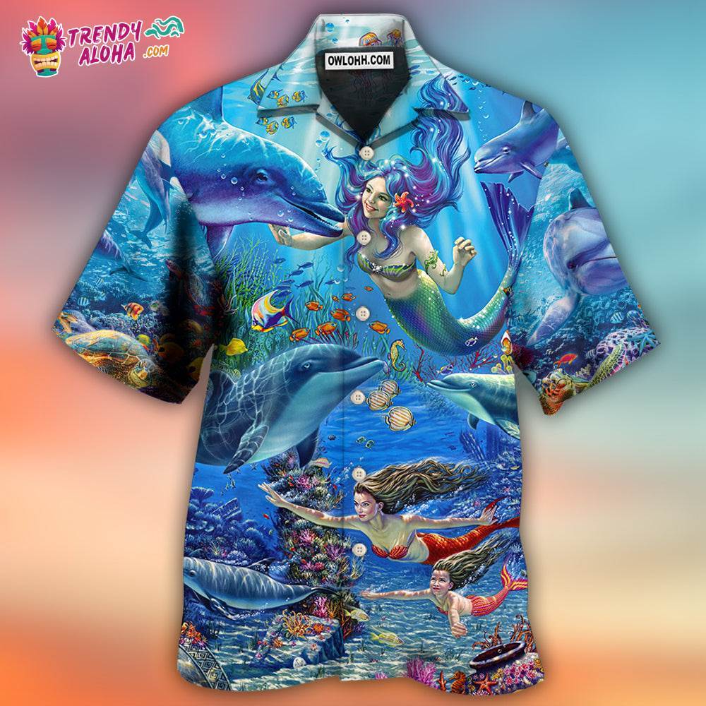 Dolphin Mermaid Lover Blue Sea Style Hawaiian Shirt – Trendy Aloha