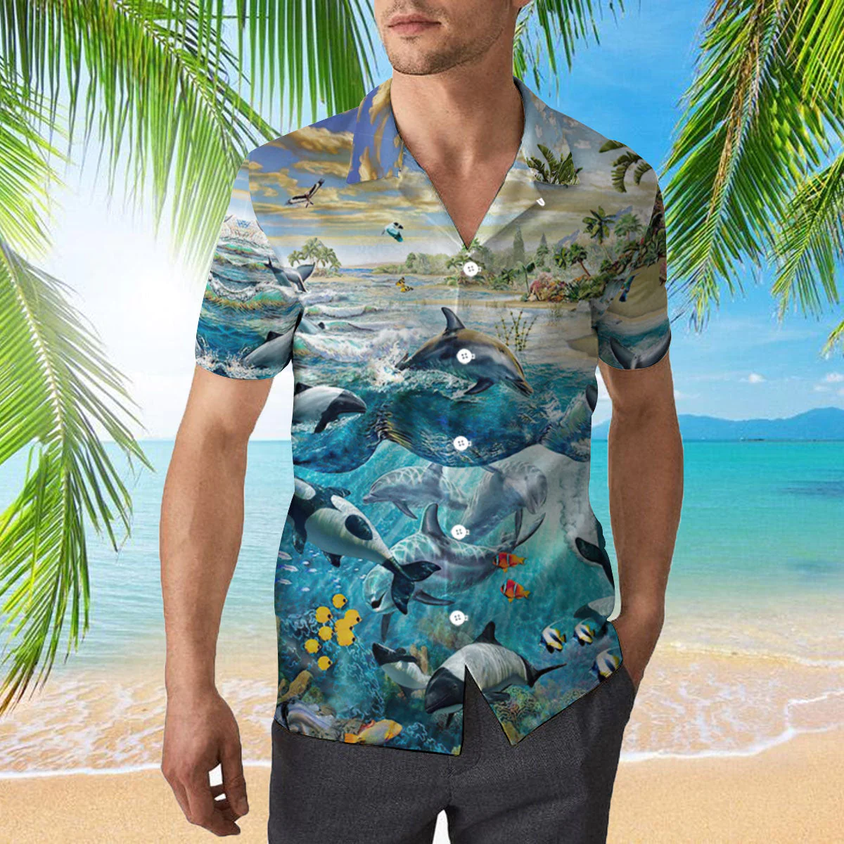 Dolphin Paradise Trendy Hawaiian Shirt  Aloha Shirt