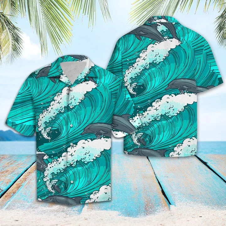 Dolphin The Power Of Waves Design Trendy Hawaiian Shirt