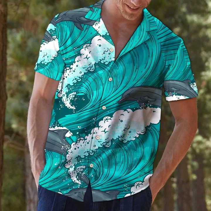Dolphin The Power Of Waves Design Trendy Hawaiian Shirt