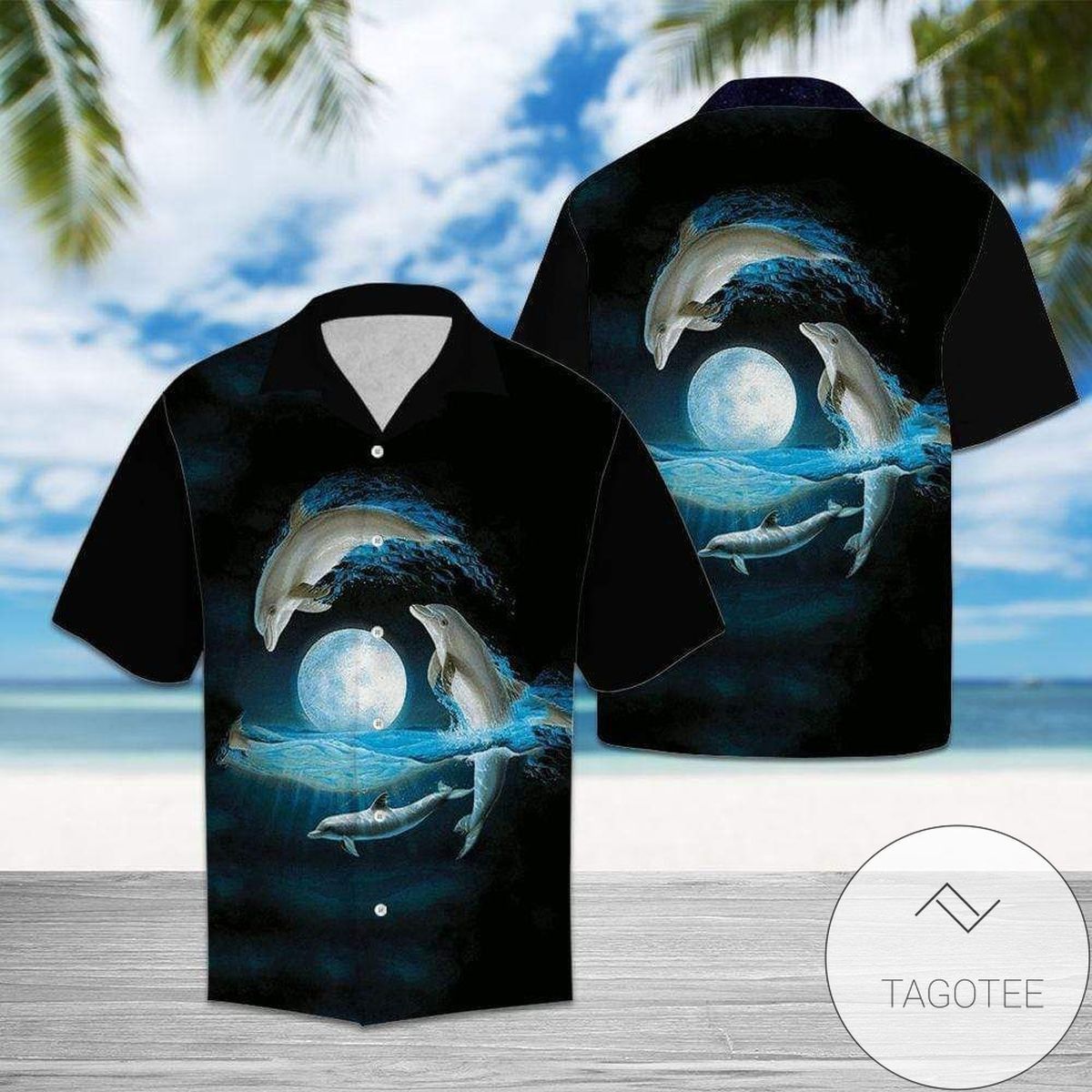 Dolphins Moonlit Night Scene Hawaiian Shirt Spectacular Wear