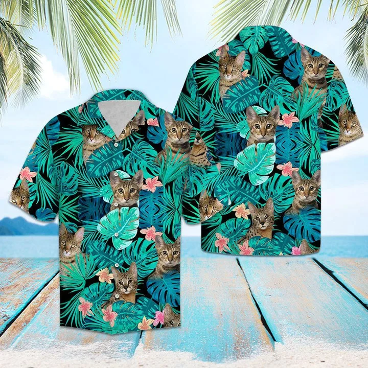 Domestic Cat Tropical Jungle Trendy Hawaiian Shirt