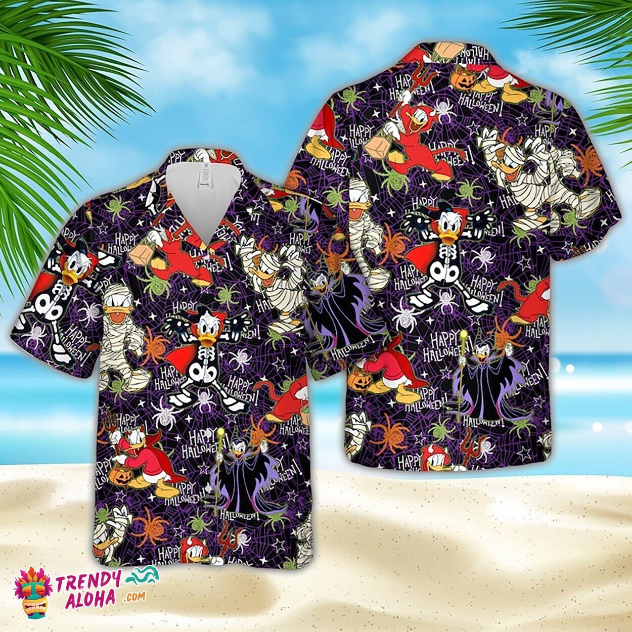 Donald Duck Mummies Spooky Halloween Beach Hawaiian Button Shirt