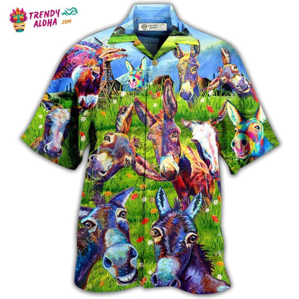 Donkey Be Smart Be Badass In Green Grass Hawaiian Shirt – Trendy Aloha