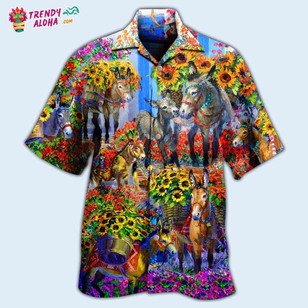 Donkey In The Spring With Sunflower Hawaiian Shirt – Trendy Aloha