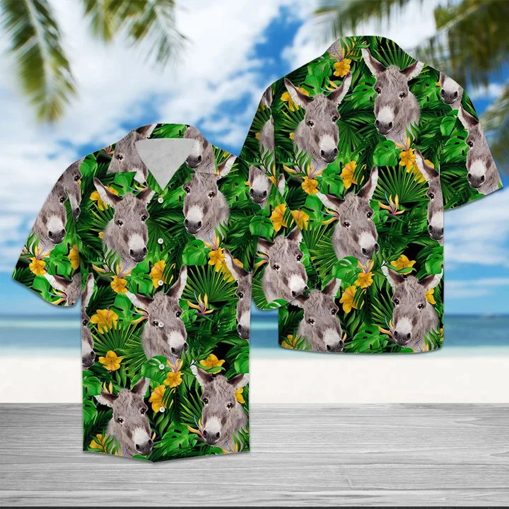 Donkey With Yellow Flowers And Green Leaves Trendy Hawaiian Shirt Donkey With Yellow Flowers And Green Leaves Trendy Hawaiian Shirt