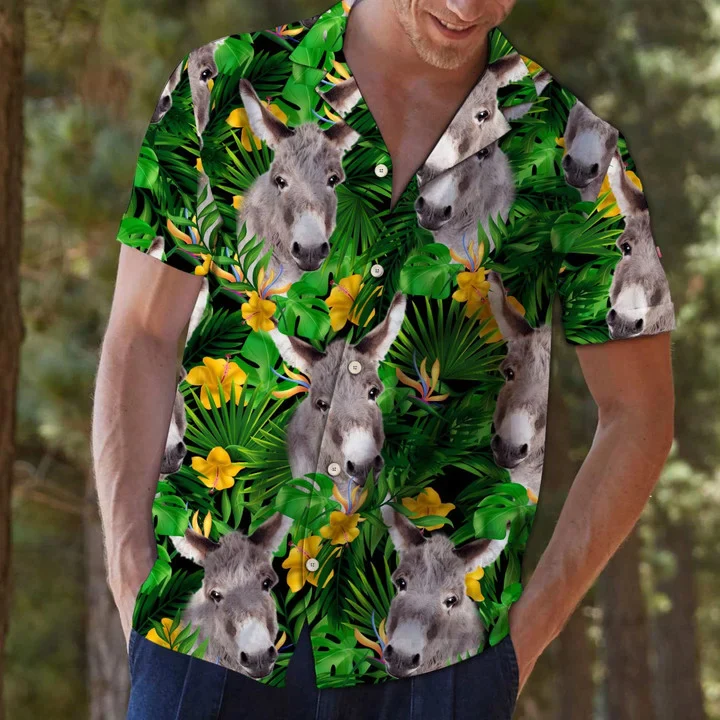 Donkey With Yellow Flowers And Green Leaves Trendy Hawaiian Shirt