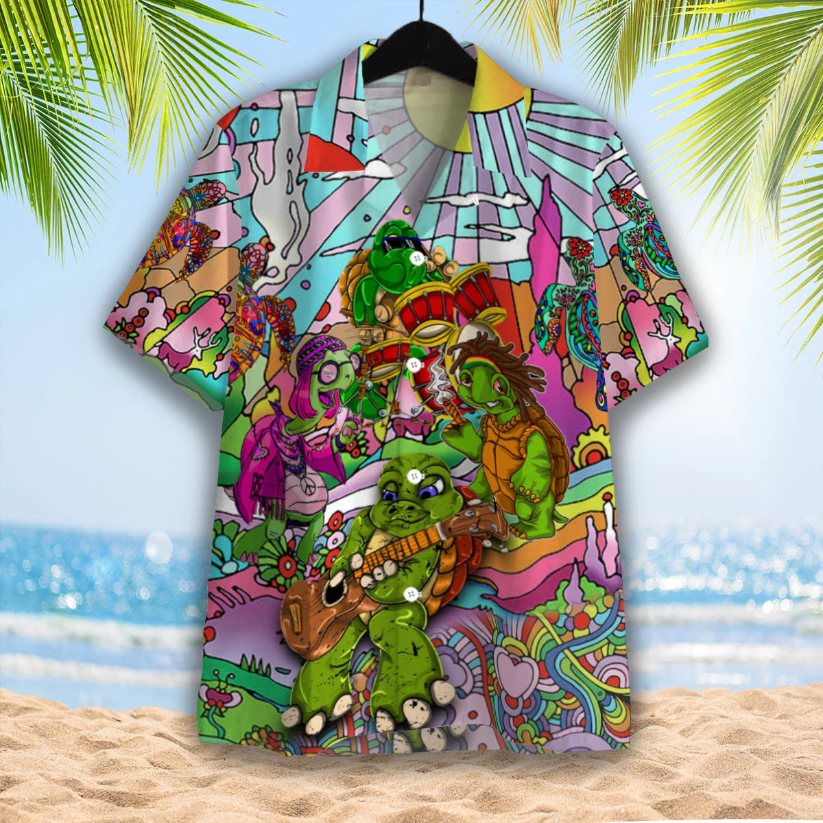 Dont Worry Be Hippies Turtle Music Band Hawaiian Shirt