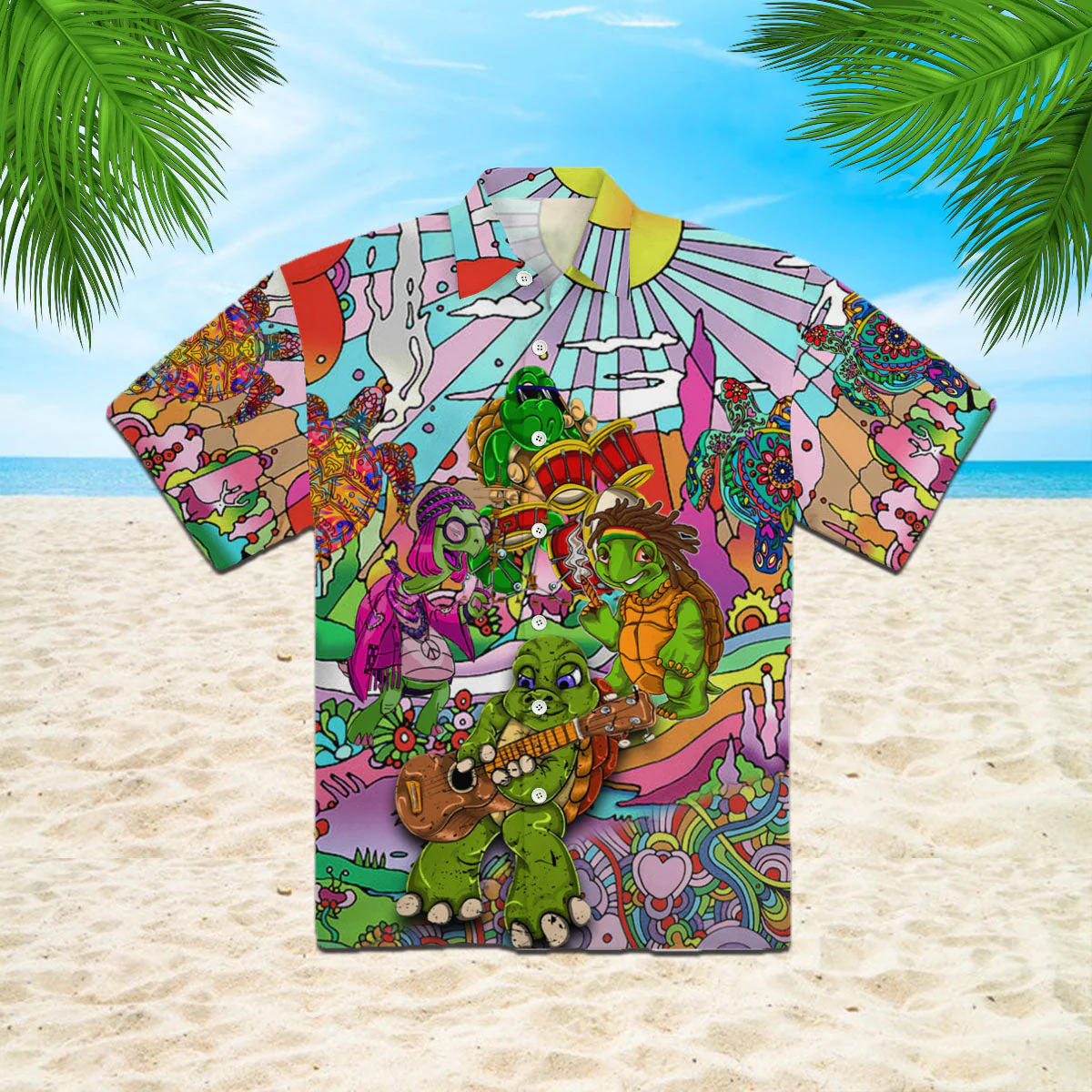 Don’t Worry Be Hippies Turtle Music Band Trendy Hawaiian Shirt  Aloha Shirt