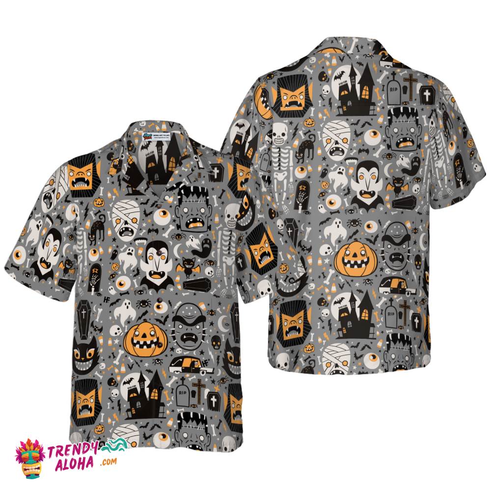 Doodle Pattern Happy Halloween Hawaiian Shirt