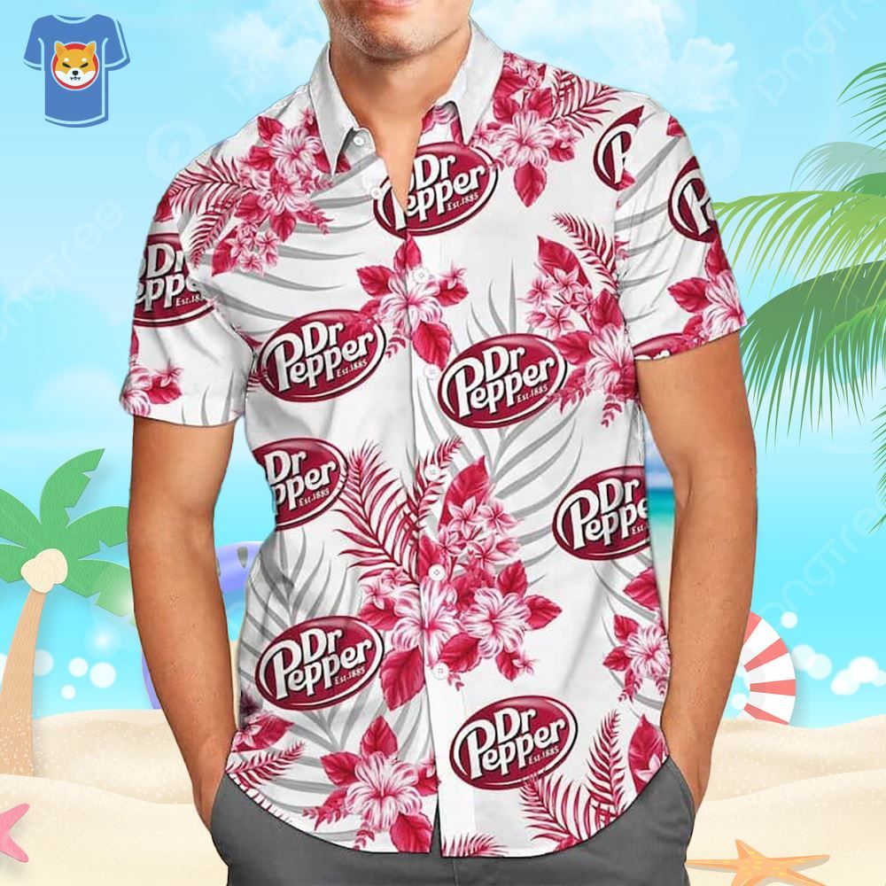 Dr Pepper Beer Hawaiian Shirt White Aloha Tropical Flower Pattern
