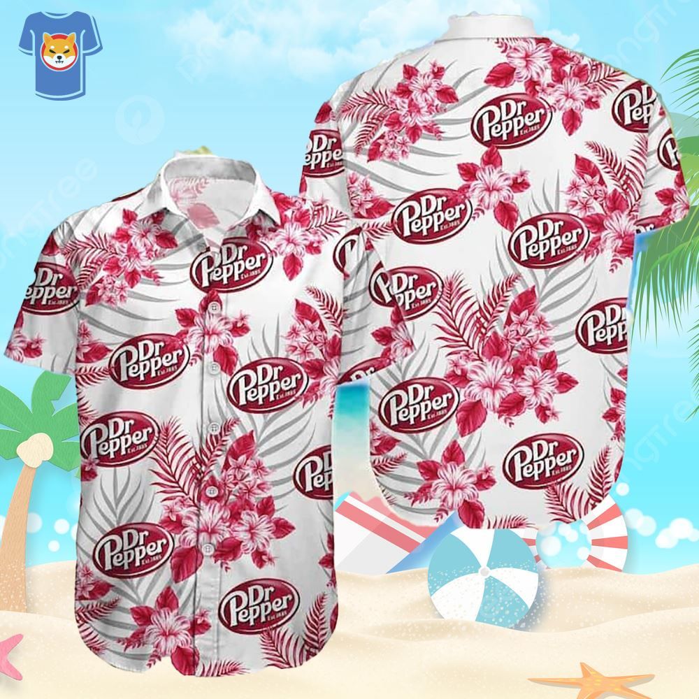 Dr Pepper Beer Hawaiian Shirt White Aloha Tropical Flower Pattern