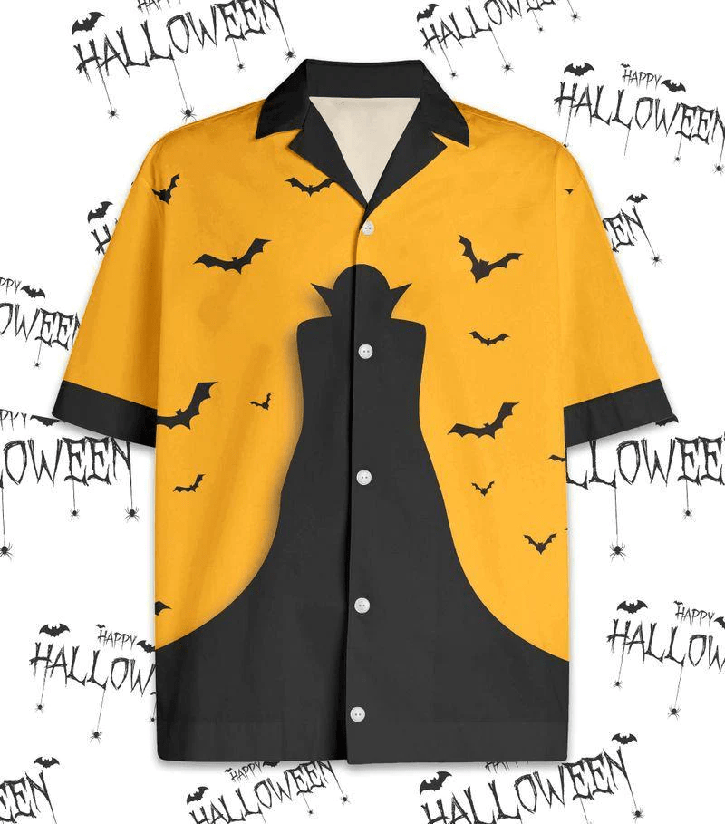 Dracula Design in Black and Yellow Hawaiian Halloween Shirt