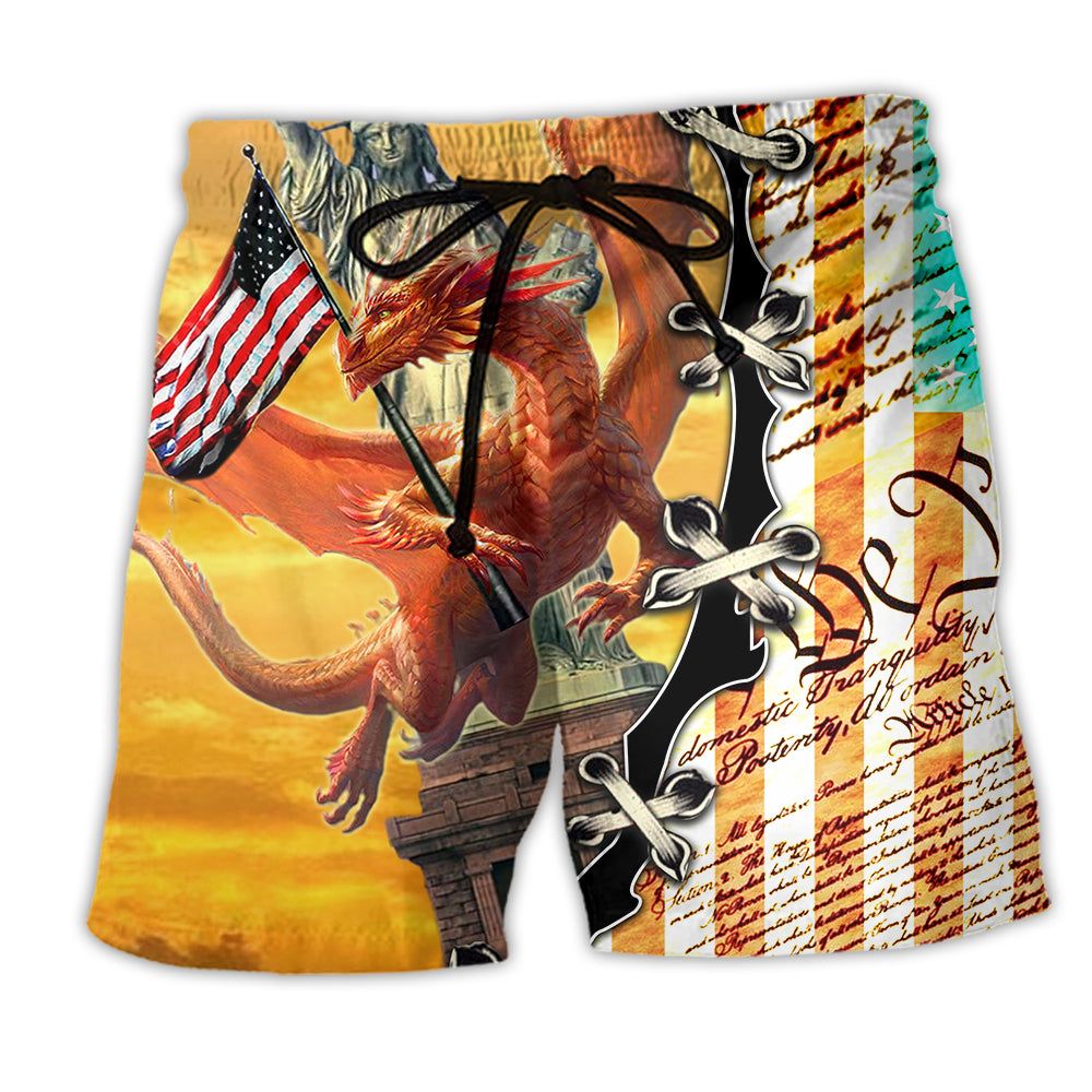 Dragon American Love Flag Trendy Aloha Hawaiian Beach Shorts