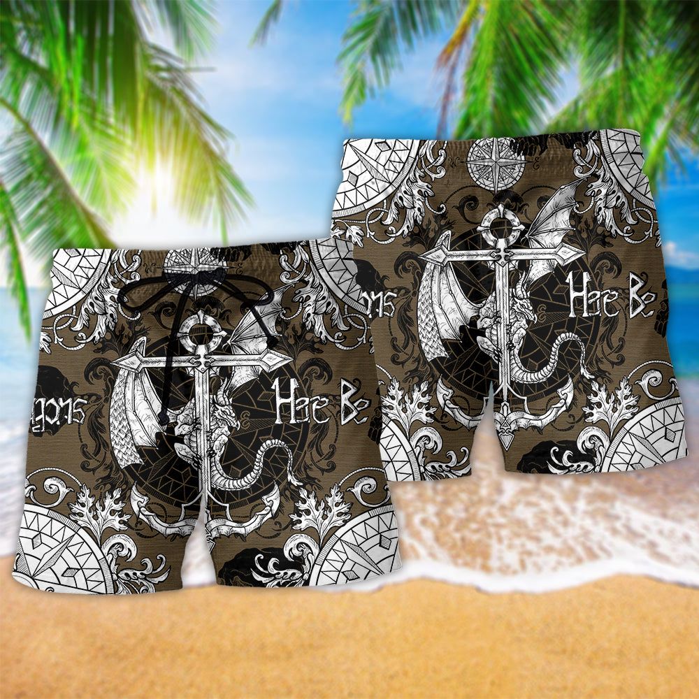 Dragon Anchor Vintage Sea Life Trendy Aloha Hawaiian Beach Shorts