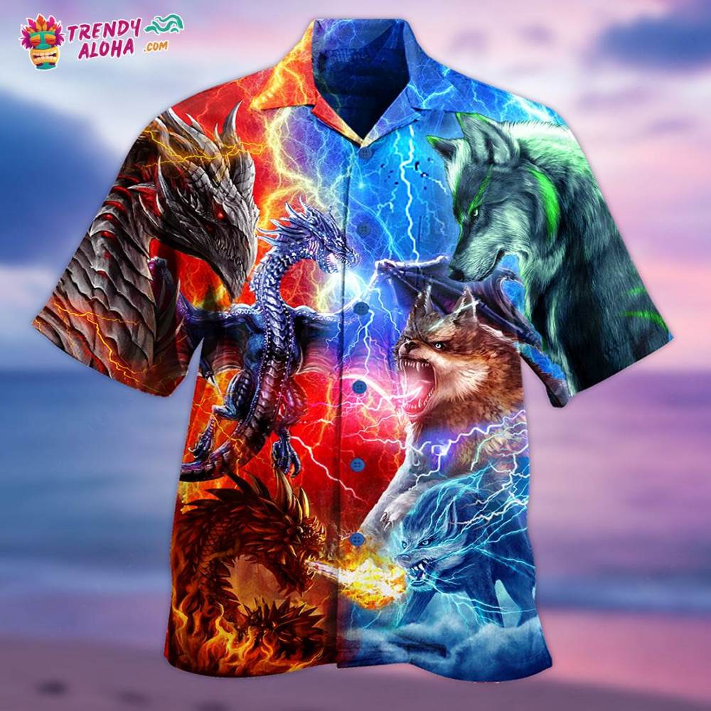Dragon And Wolf Fighting Hawaiian Shirt – Trendy Aloha