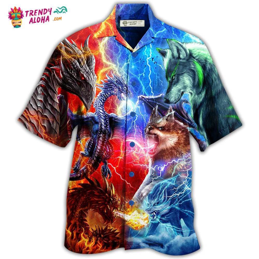 Dragon And Wolf Fighting Hawaiian Shirt – Trendy Aloha