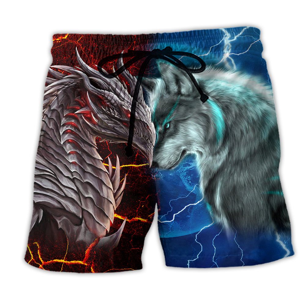 Dragon And Wolf Love Life With Hot And Cool Colors Trendy Aloha Hawaiian Beach Shorts Dragon And Wolf Love Life With Hot And Cool Colors Trendy Aloha Hawaiian Beach Shorts