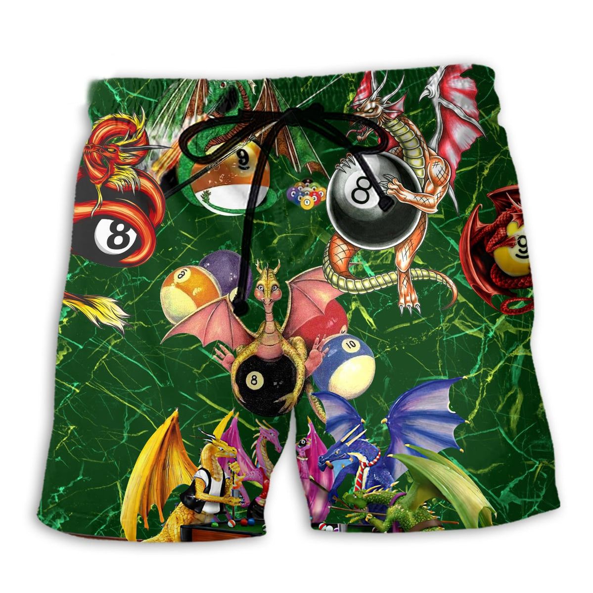 Dragon Billiard Love Life Green Trendy Aloha Hawaiian Beach Shorts Dragon Billiard Love Life Green Trendy Aloha Hawaiian Beach Shorts