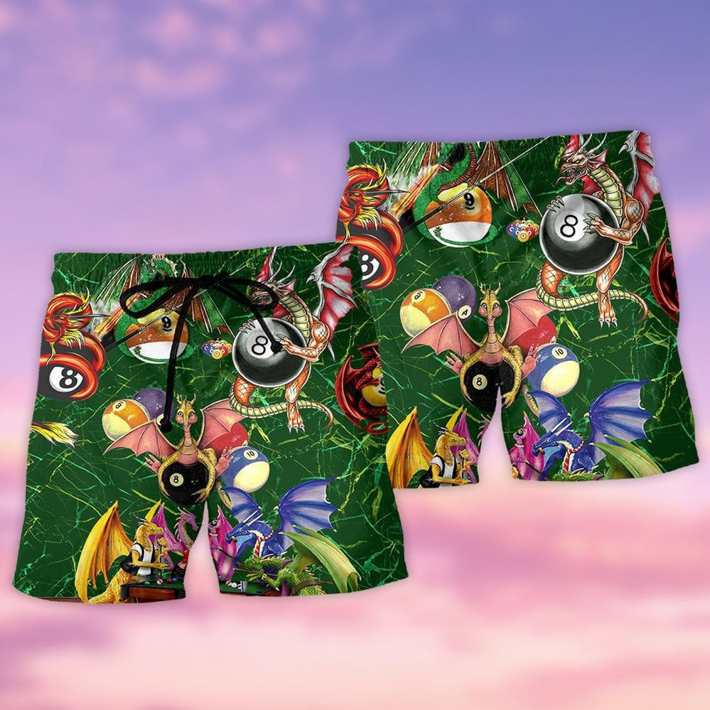 Dragon Billiard Love Life Green Trendy Aloha Hawaiian Beach Shorts