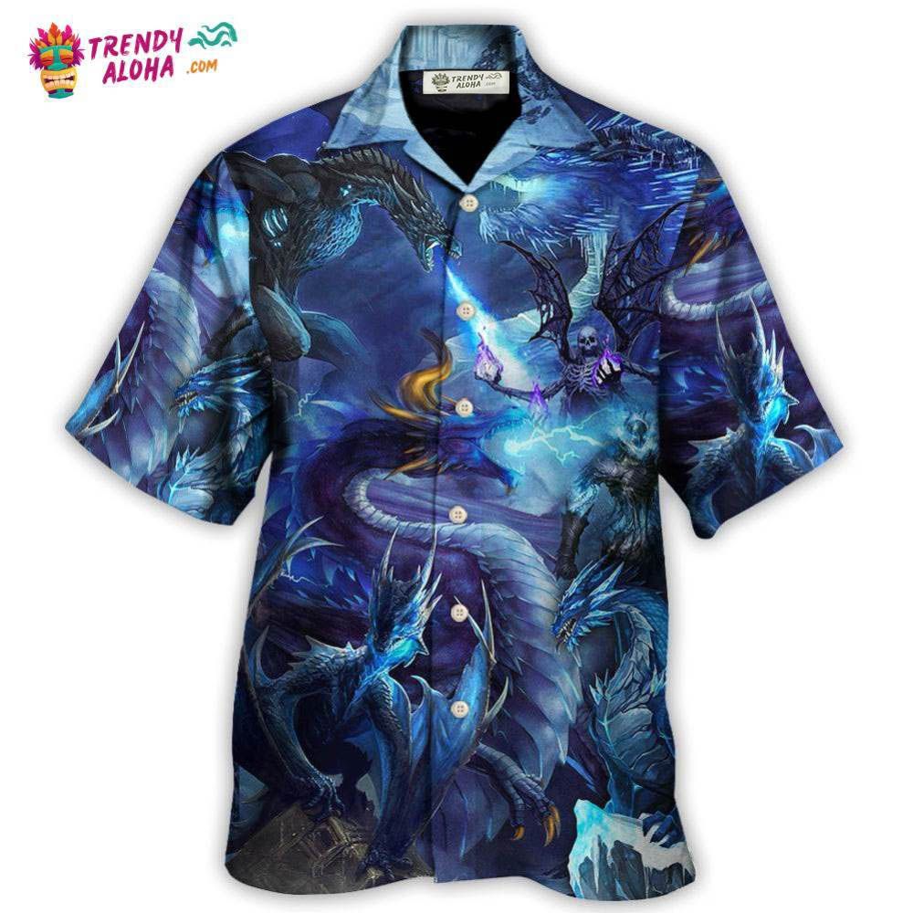 Dragon Blue Skull Fire Lightning Art Style Hawaiian Shirt – Trendy Aloha
