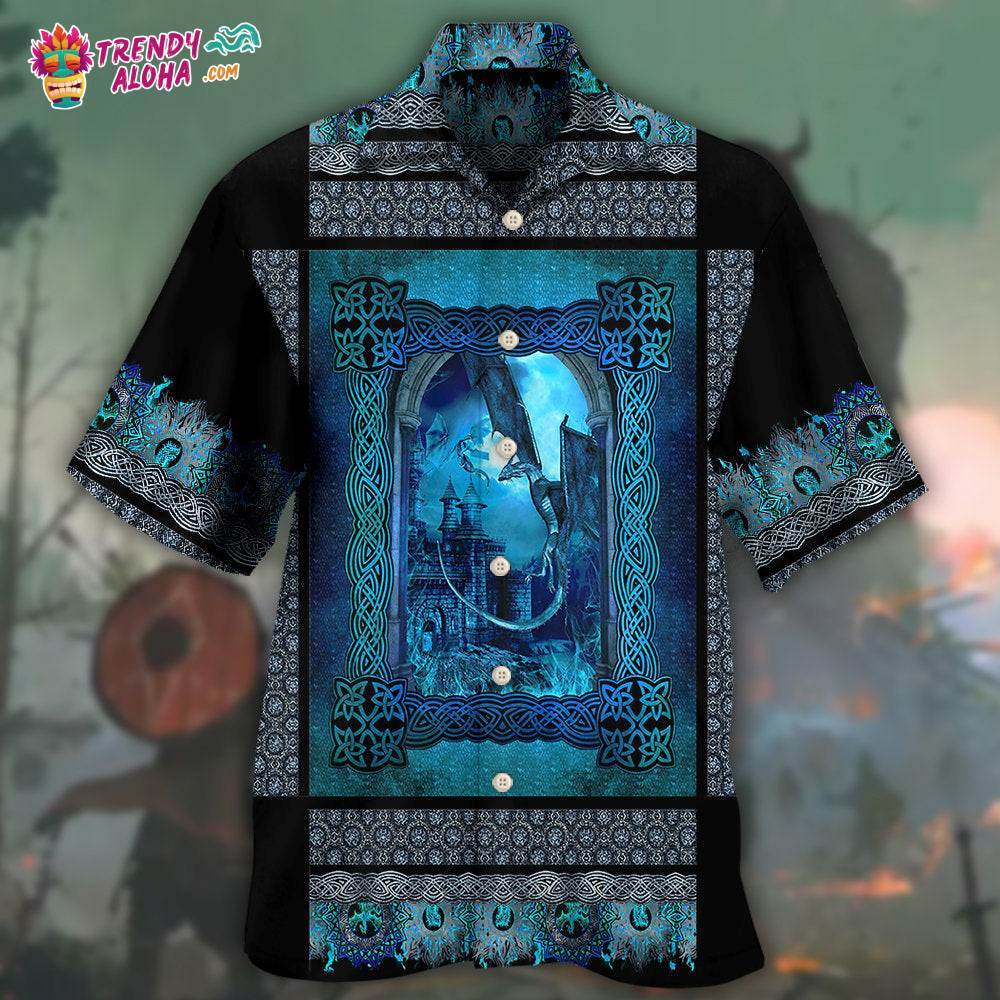 Dragon Blue Viking Pattern Hawaiian Shirt – Trendy Aloha