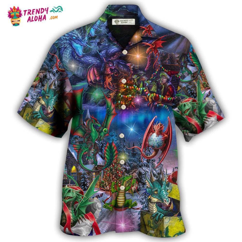 Dragon Christmas Light Art Style Hawaiian Shirt – Trendy Aloha