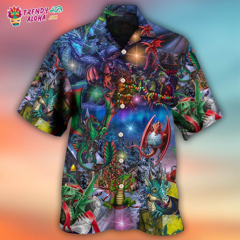Dragon Christmas Light Art Style Hawaiian Shirt – Trendy Aloha