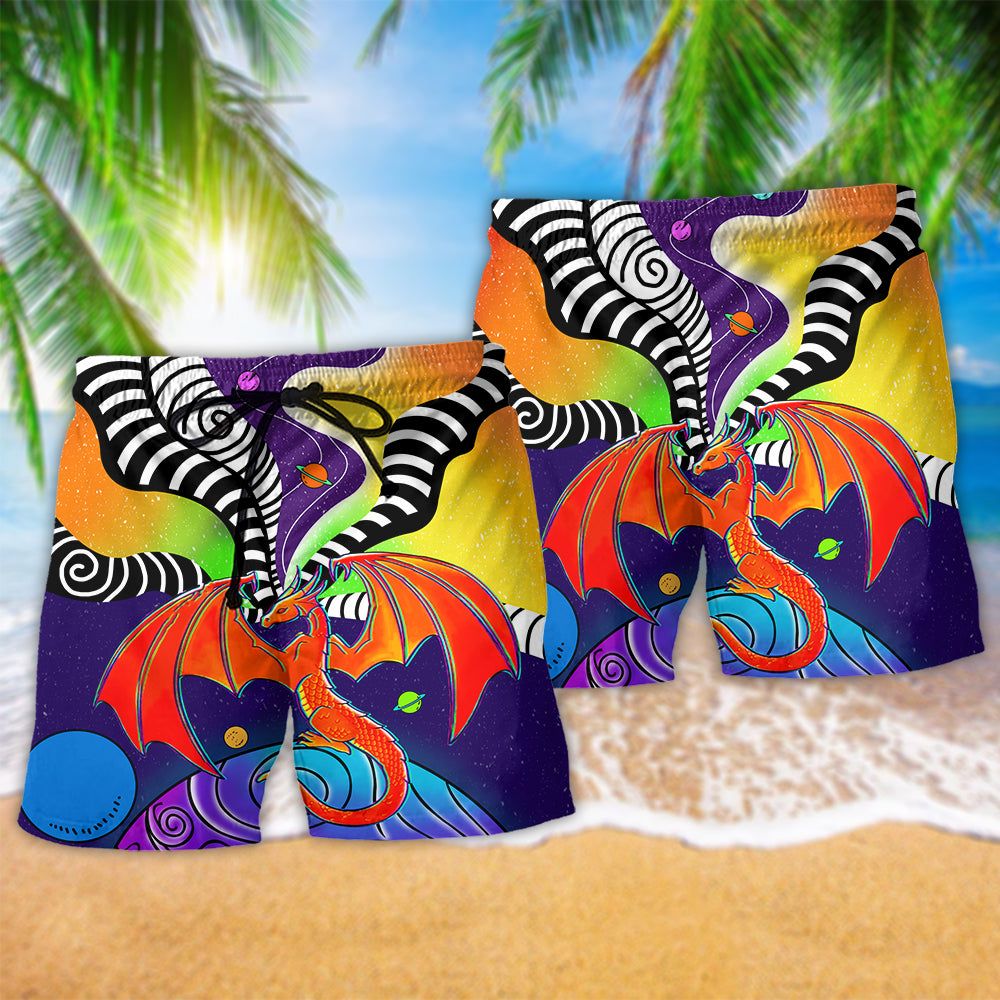 Dragon Color Galaxy Style Trendy Aloha Hawaiian Beach Shorts