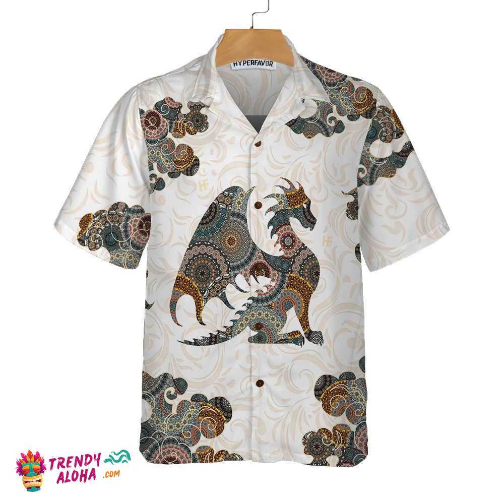 Dragon Colorful Mandala Hawaiian Shirt, Dragon Silhouette Shirt, Best Gift For Dragon Lovers