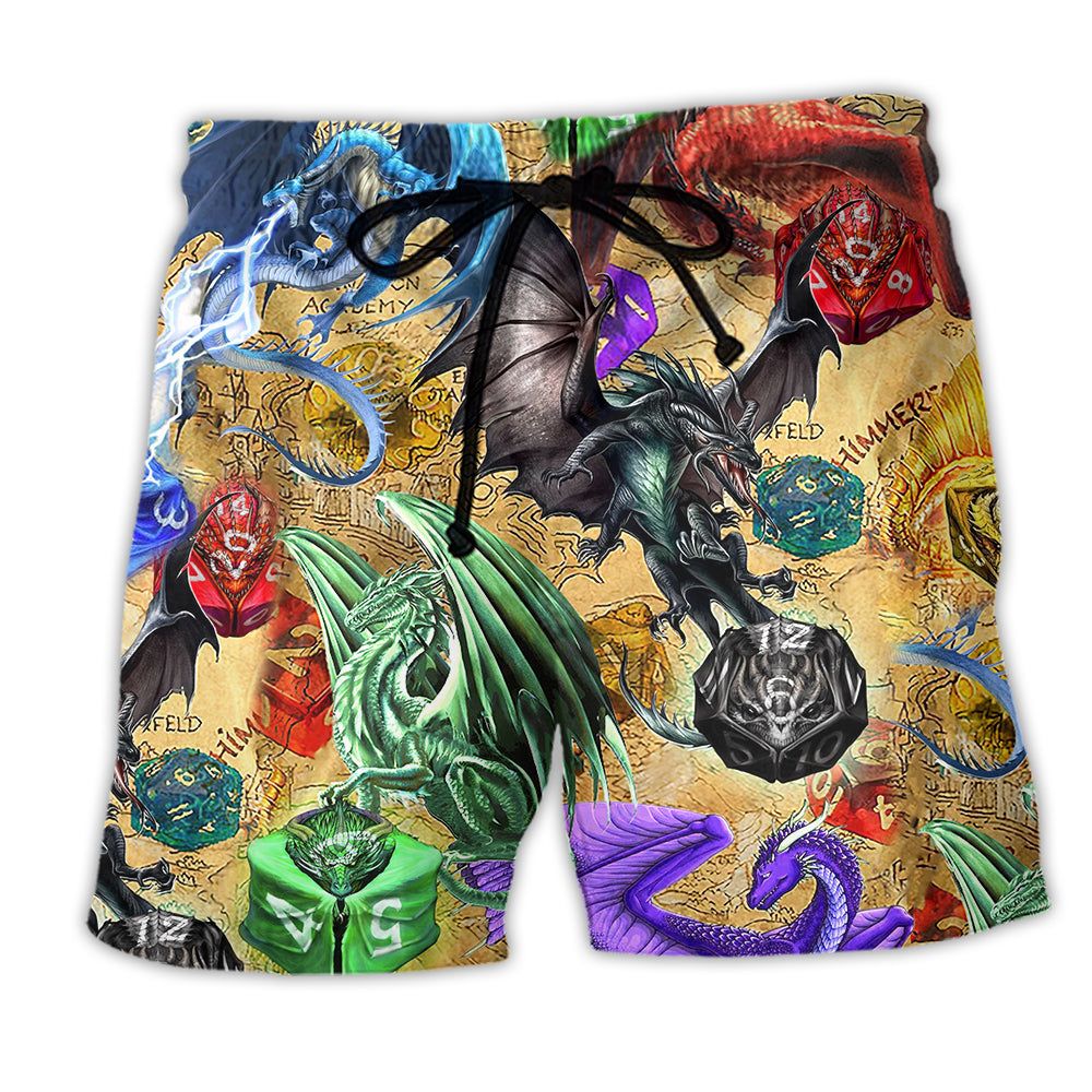 Dragon D20 Love Colorful Life Trendy Aloha Hawaiian Beach Shorts