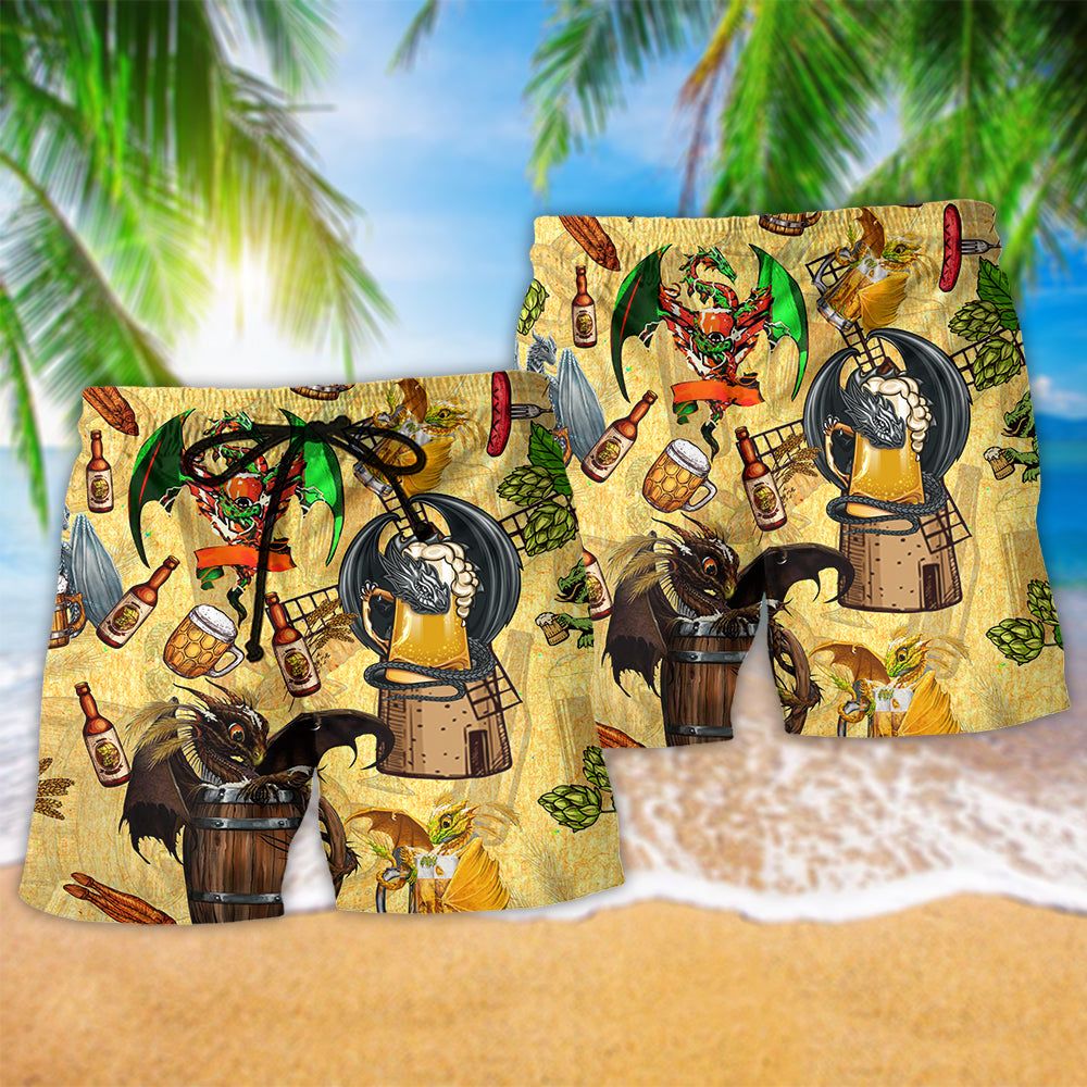 Dragon Drunkgon Loves Beer Cool Life Trendy Aloha Hawaiian Beach Shorts