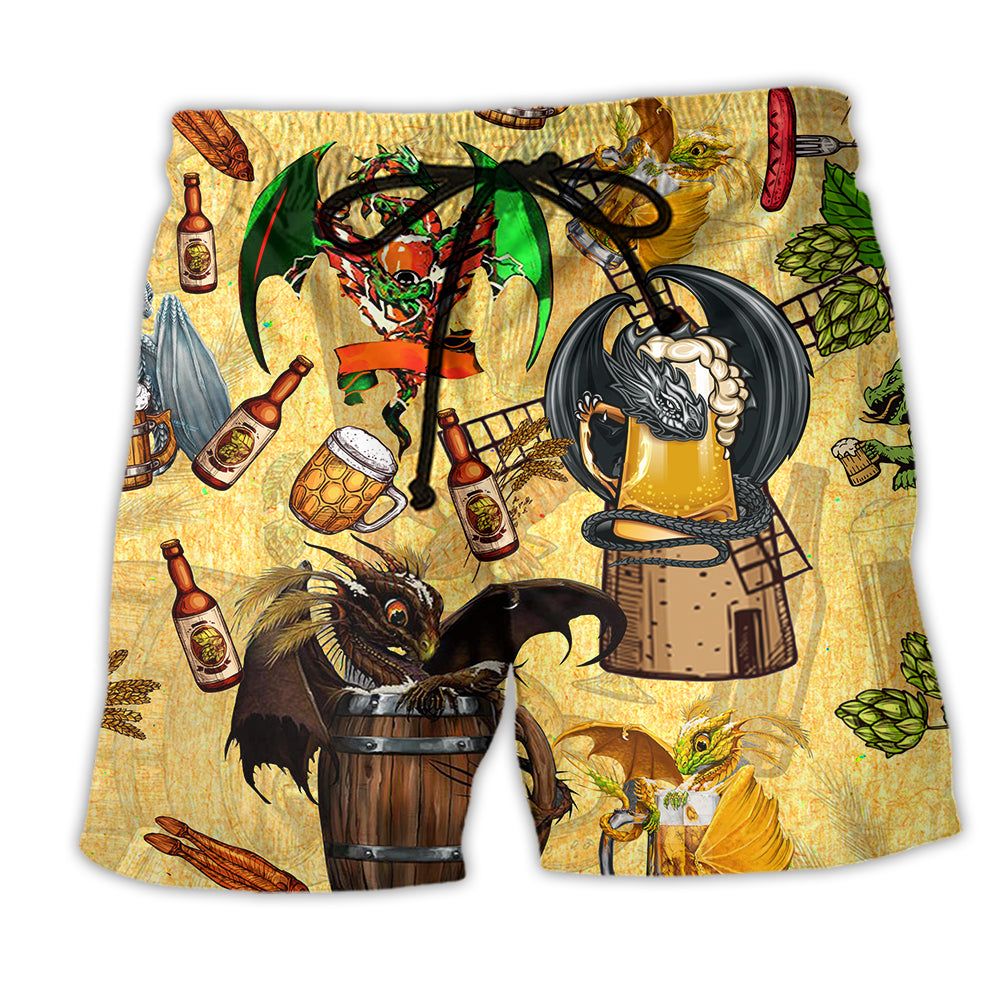 Dragon Drunkgon Loves Beer Cool Life Trendy Aloha Hawaiian Beach Shorts