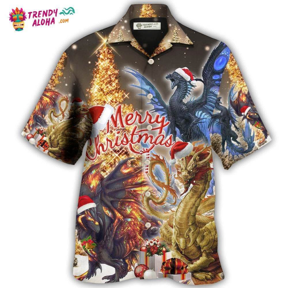 Dragon Gold Merry Christmas Amazing Hawaiian Shirt – Trendy Aloha