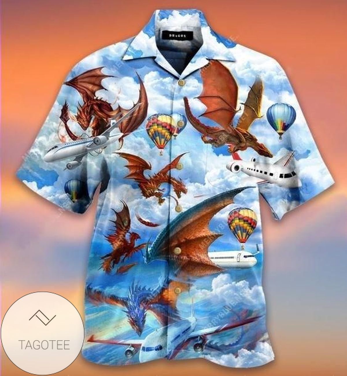 Dragon Hunting Airplane Design Hawaiian Shirt Elegance Tropical Style