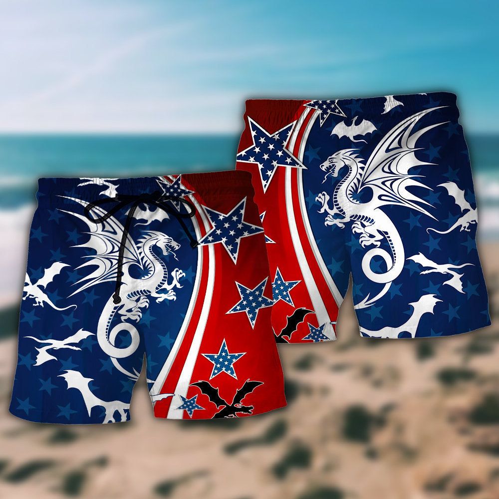 Dragon Independence Day America Trendy Aloha Hawaiian Beach Shorts