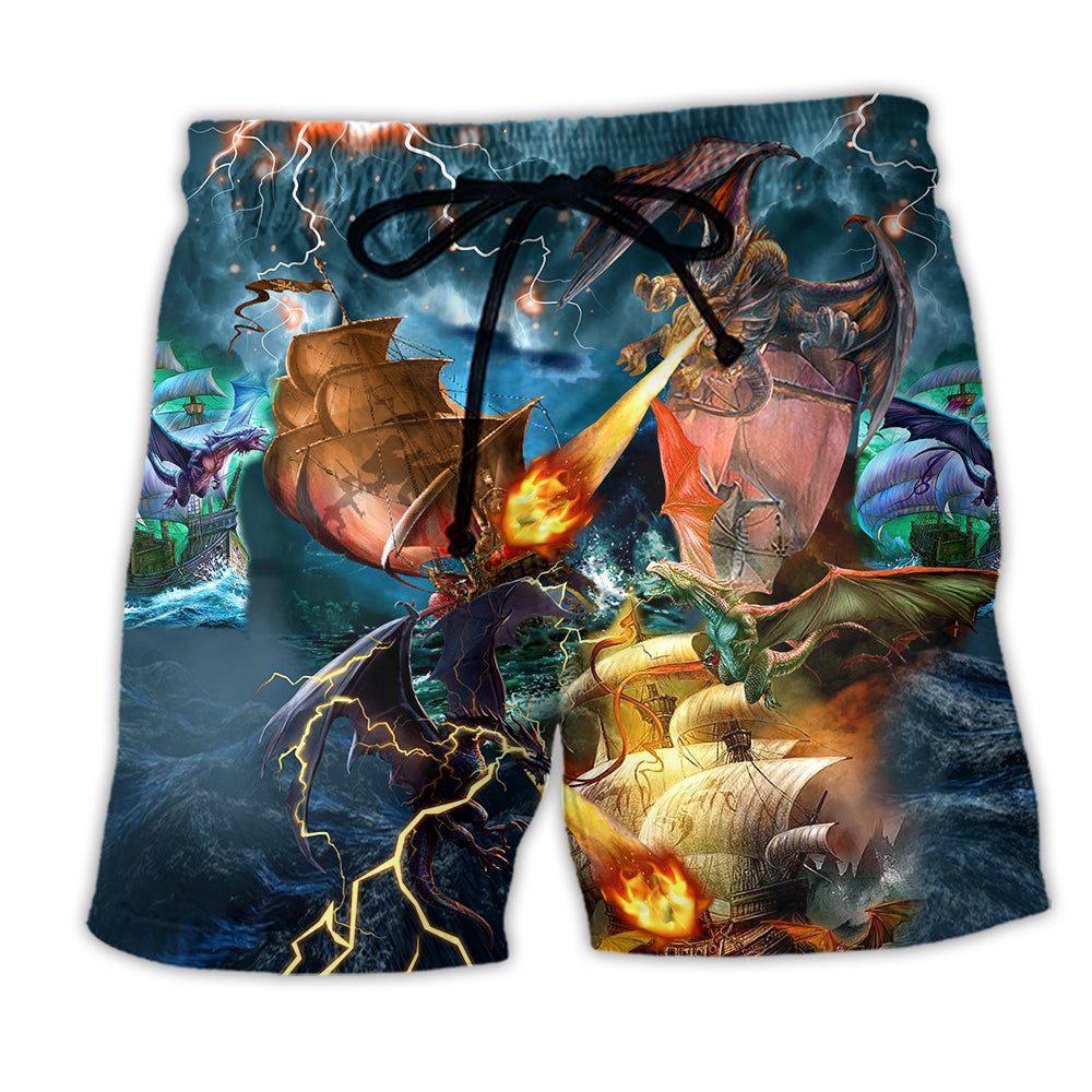 Dragon Love Life Blue Style Trendy Aloha Hawaiian Beach Shorts