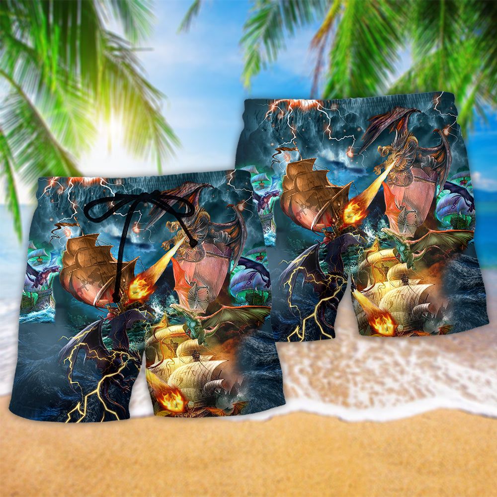 Dragon Love Life Blue Style Trendy Aloha Hawaiian Beach Shorts