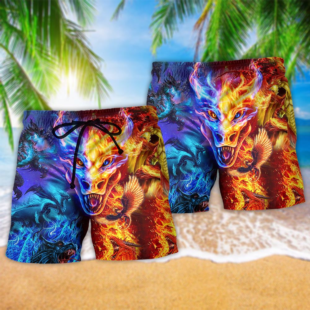 Dragon Love Life Fire And Water Trendy Aloha Hawaiian Beach Shorts