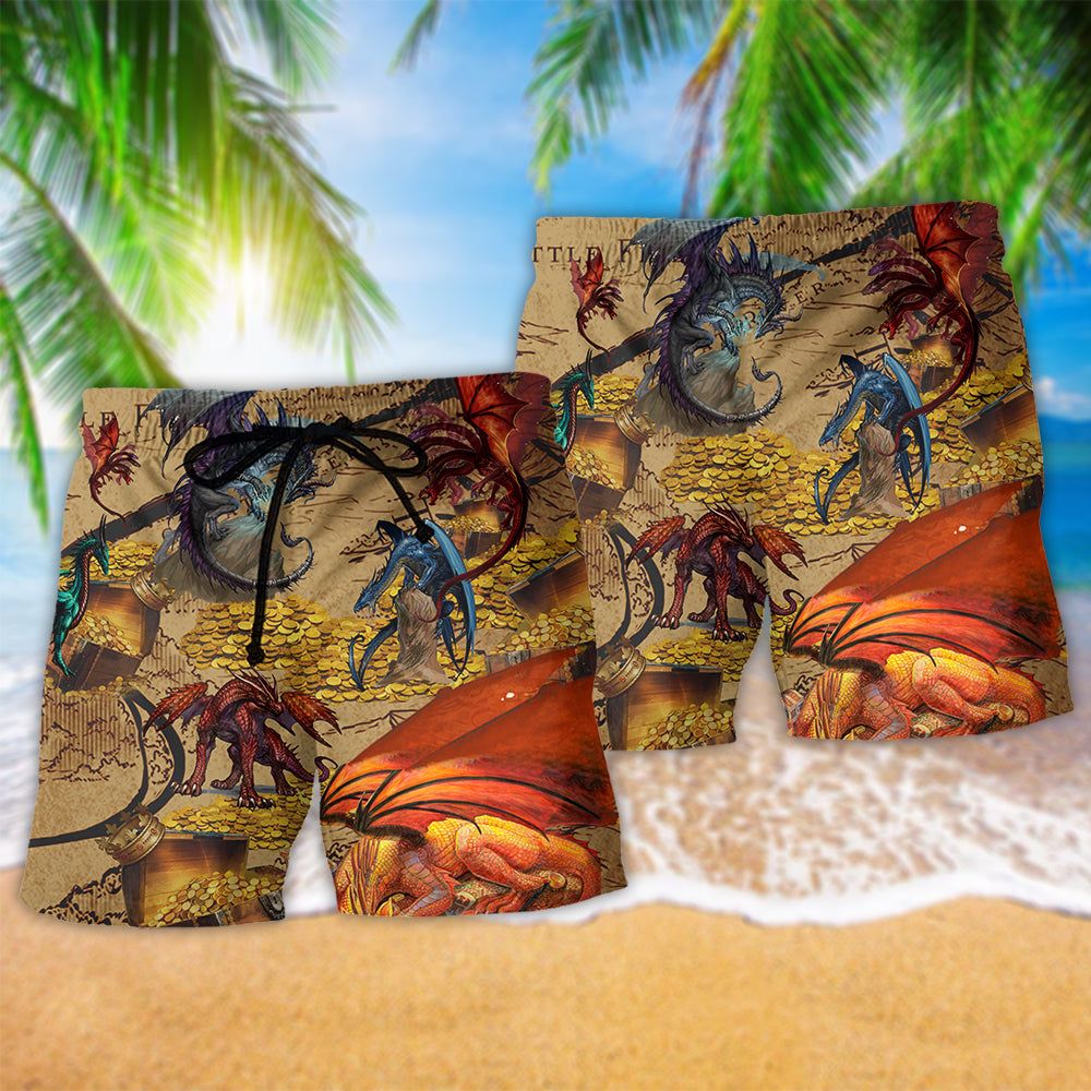 Dragon Love Life Golden Trendy Aloha Hawaiian Beach Shorts
