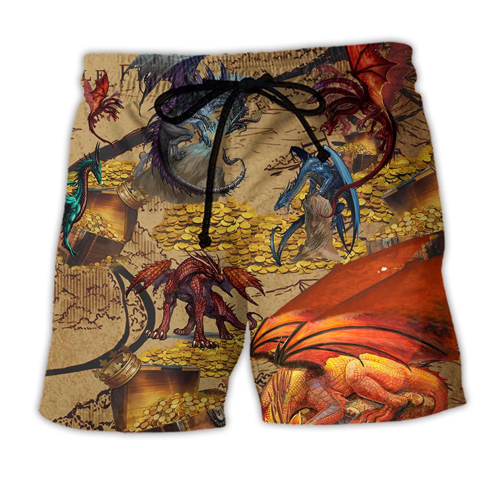 Dragon Love Life Golden Trendy Aloha Hawaiian Beach Shorts