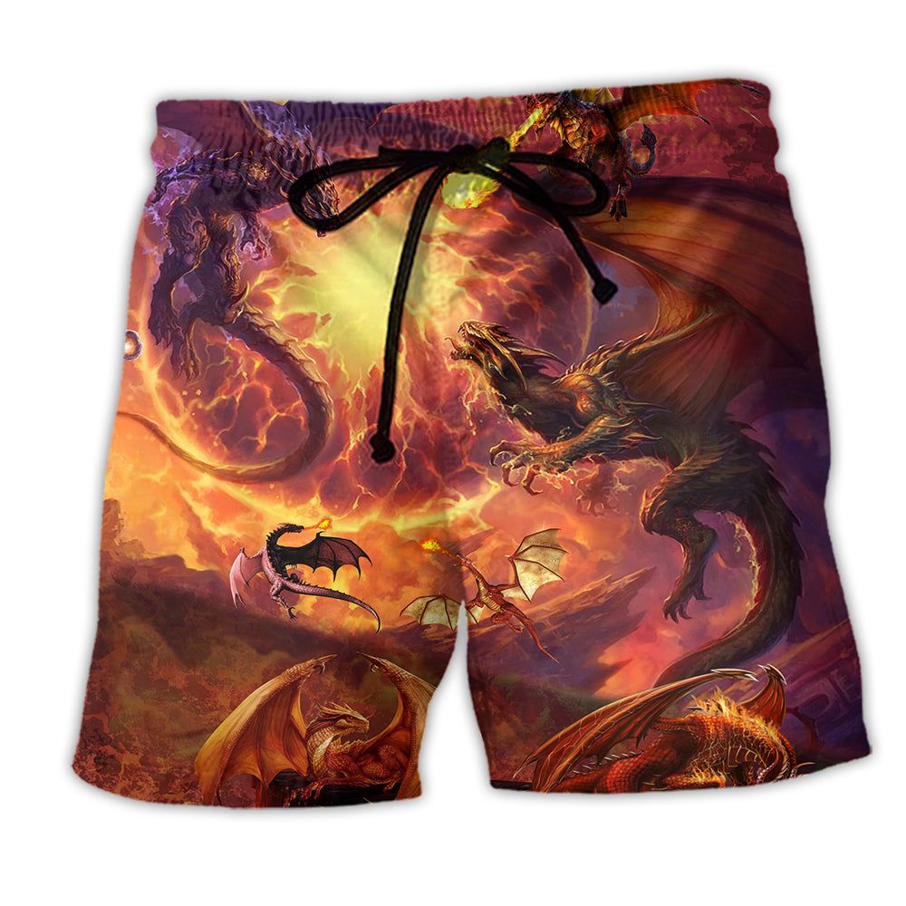 Dragon Love Life Red Style Trendy Aloha Hawaiian Beach Shorts