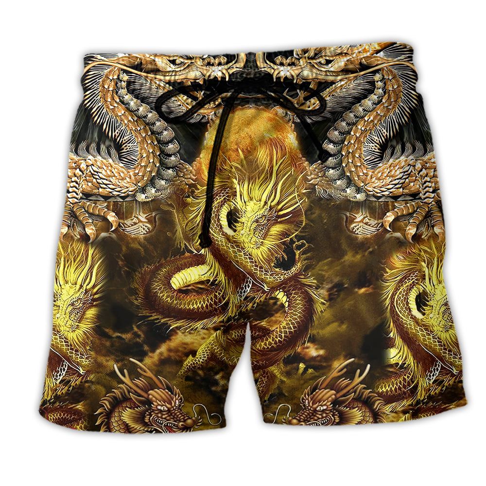 Dragon Love Life Style Gold Pattern Trendy Aloha Hawaiian Beach Shorts Dragon Love Life Style Gold Pattern Trendy Aloha Hawaiian Beach Shorts