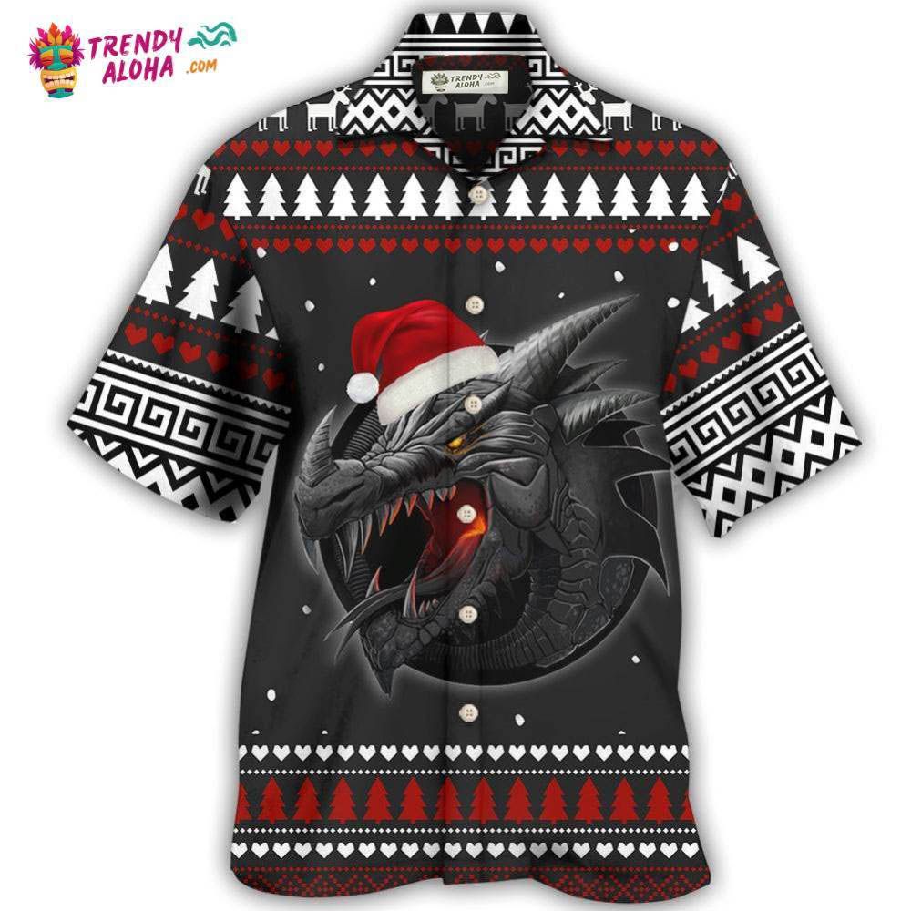 Dragon Merry Christmas Black And Red Hawaiian Shirt – Trendy Aloha