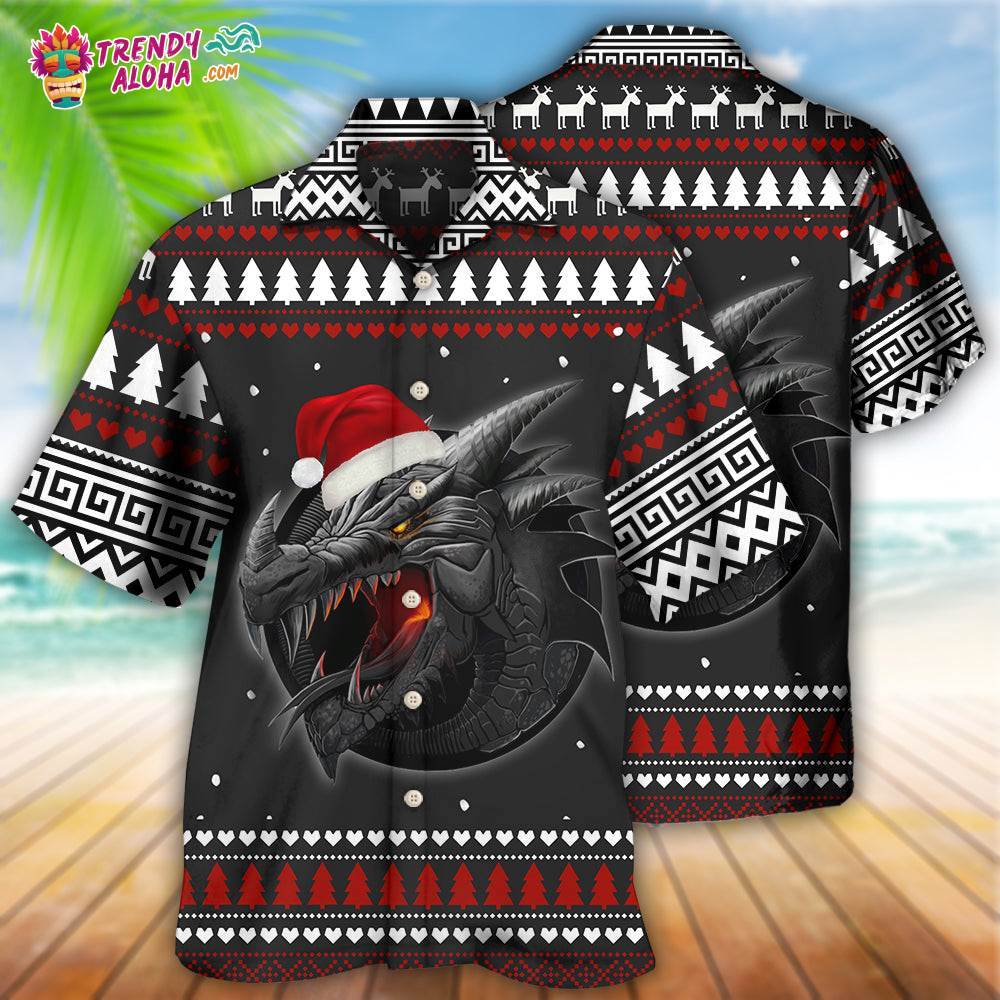 Dragon Merry Christmas Black And Red Hawaiian Shirt – Trendy Aloha