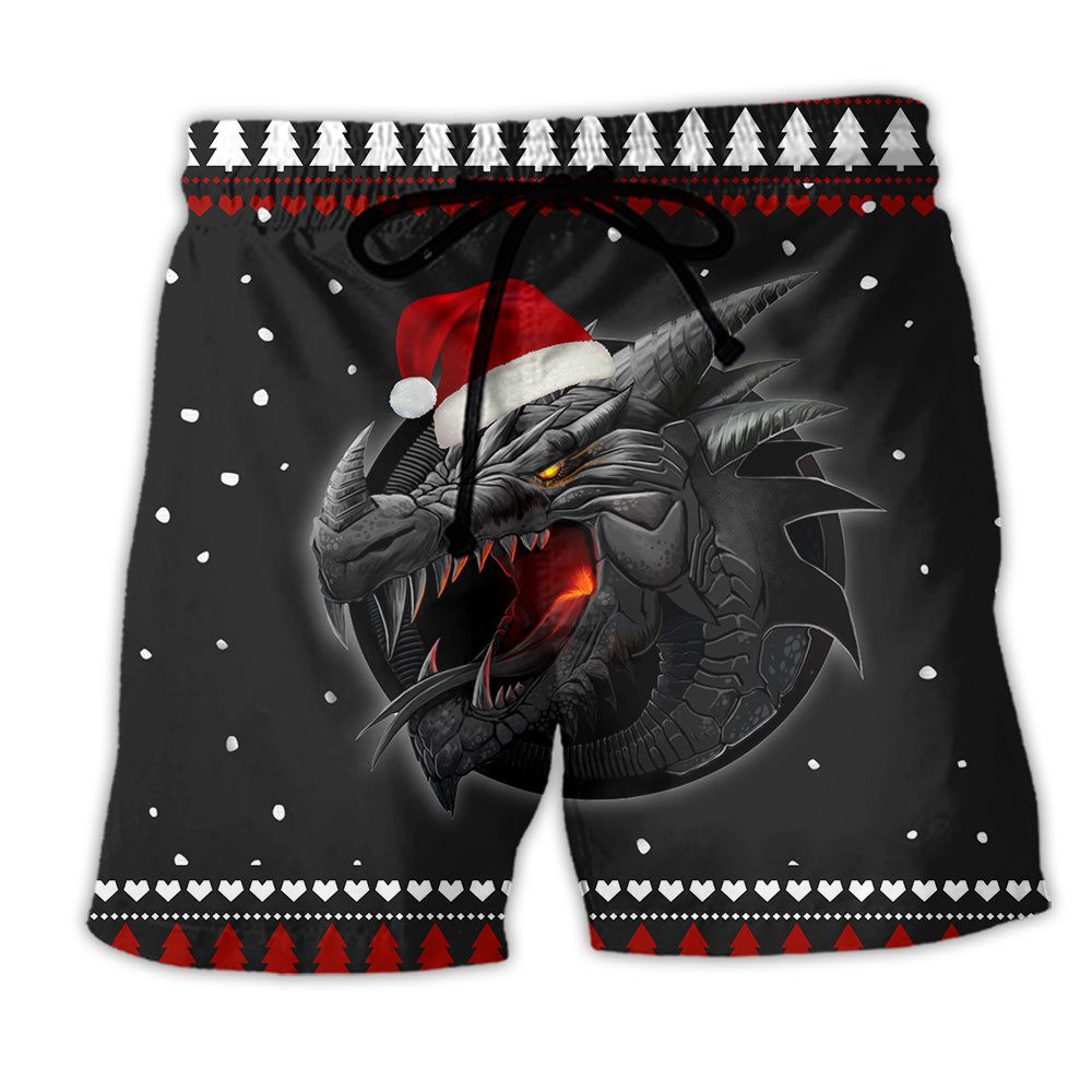 Dragon Merry Christmas Night Trendy Aloha Hawaiian Beach Shorts