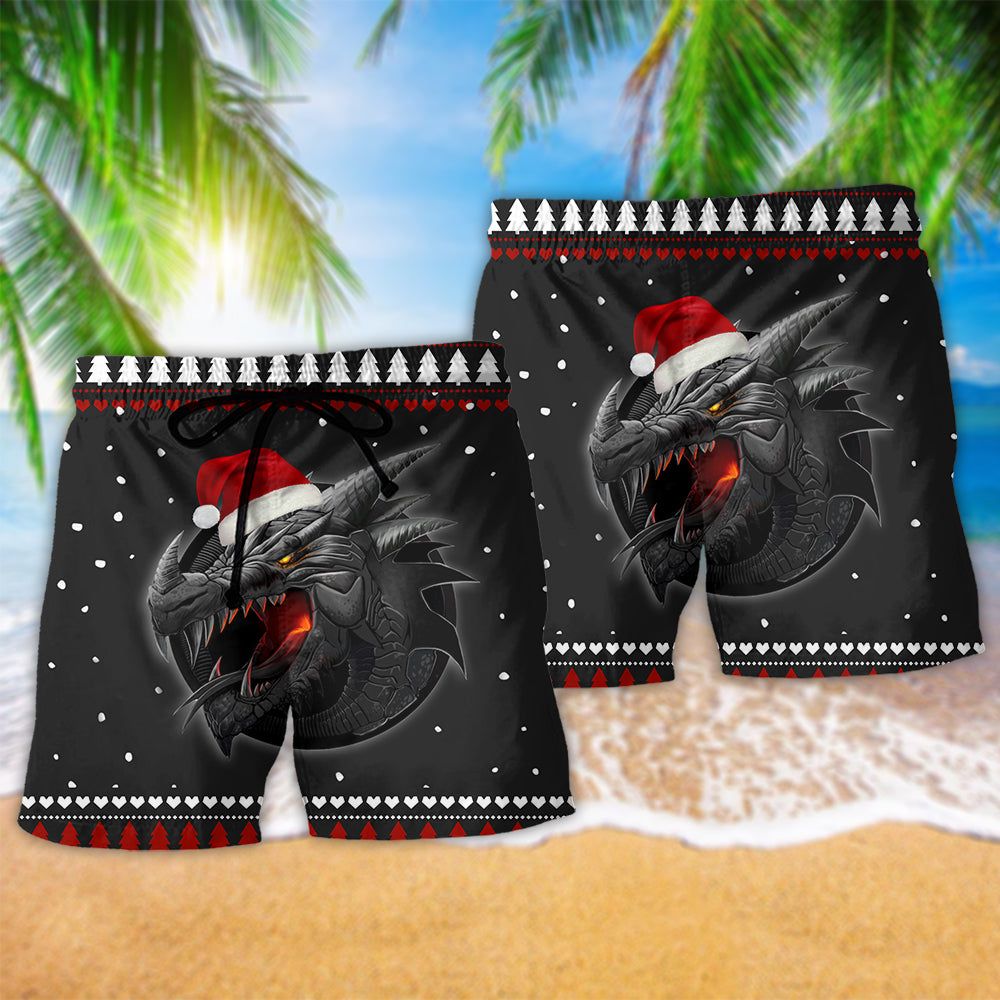 Dragon Merry Christmas Night Trendy Aloha Hawaiian Beach Shorts