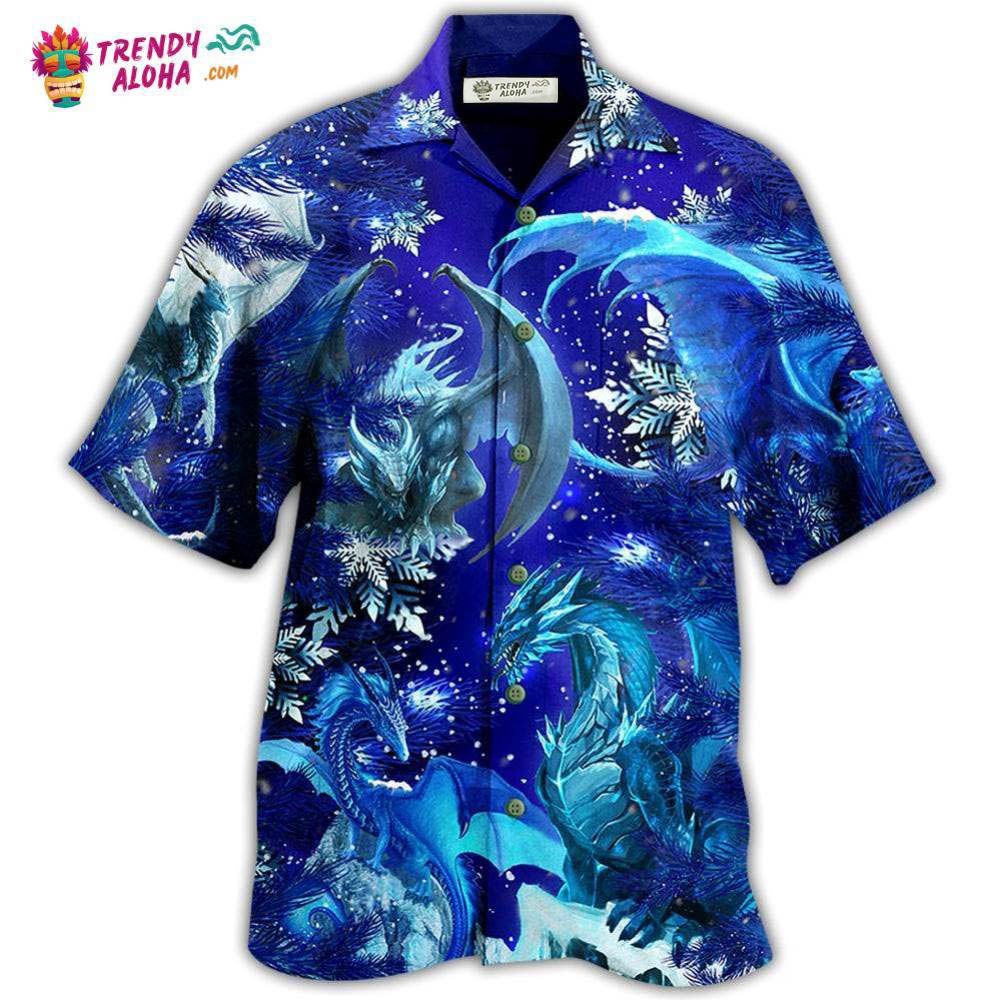 Dragon Merry Xmas Snow Love Blue Color Hawaiian Shirt – Trendy Aloha